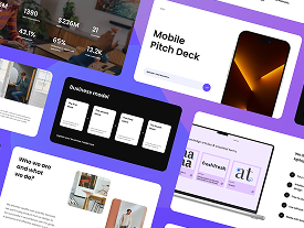 Many website designs on a purple background